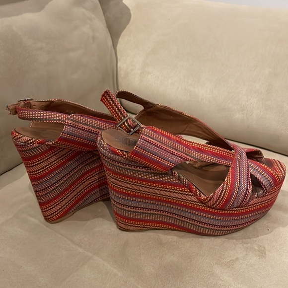 Jeffrey Campbell Handmade Pink multi-colored California Ibiza Wedges 8.5 - Picture 4 of 5